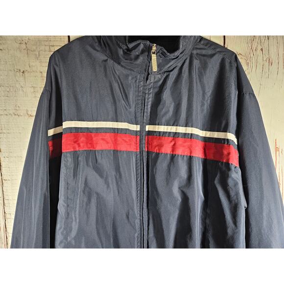 Tek Gear Windbreaker Men's Jacket Navy Blue Full Zip Hood in Collar Size M - Picture 2 of 5